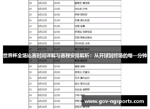 世界杯全场比赛时间详解与赛程安排解析：从开球到终场的每一分钟